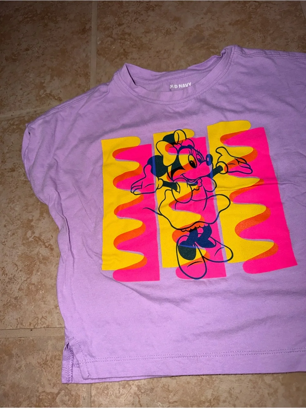 Old Navy Lavender Tee with Neon Minnie Graphic